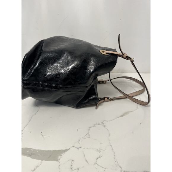 Michael Kors Black Patent Tote Shoulder Bag Logos, Tan Straps Casual Preppy - Picture 7 of 9